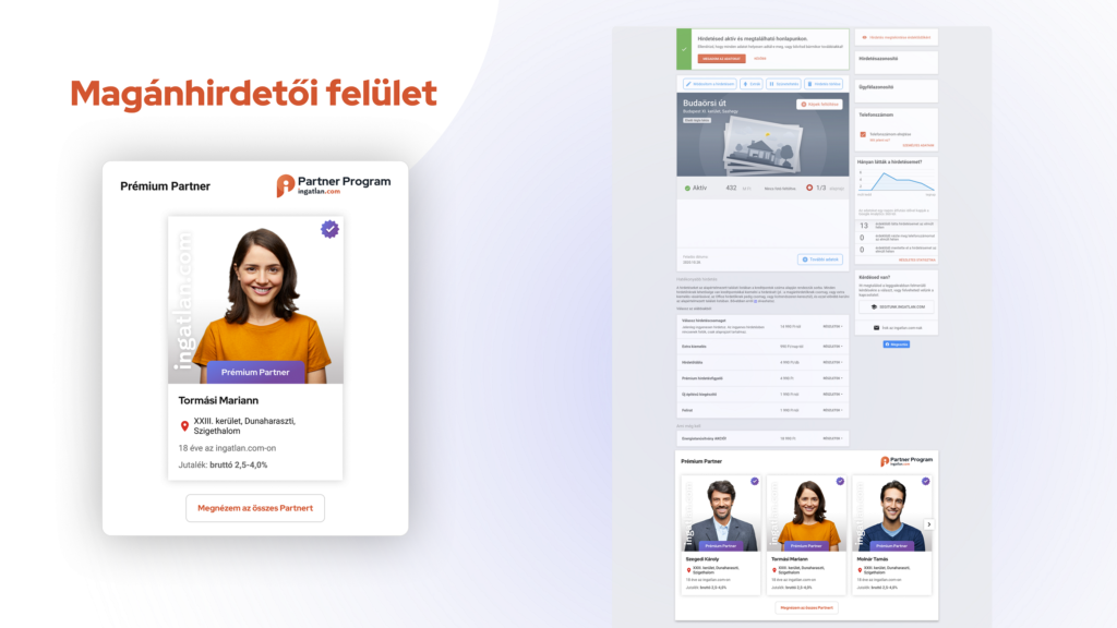 Megjelenés a magánhirdetői felületen.