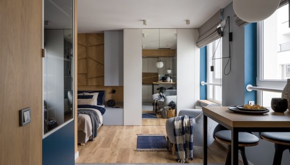 Modern, stílusos garzonlakás beltere